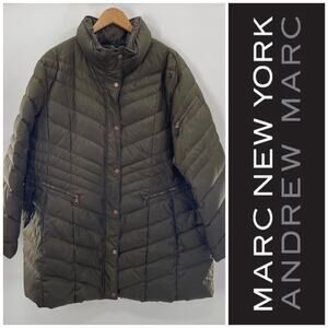 Marc New York Down Feather Quilted Puffer Long Line Jacket Army Green Size 2X